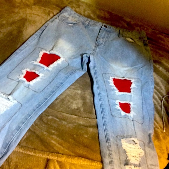 Distressed patchwork biker jeans - Picture 3 of 4